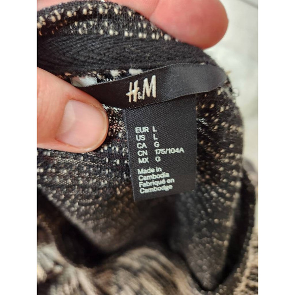 H&M Womens Pullover Sweater Gray Space Dye 3/4 Sleeve Scoop Neck Tight Knit L - Picture 5 of 6